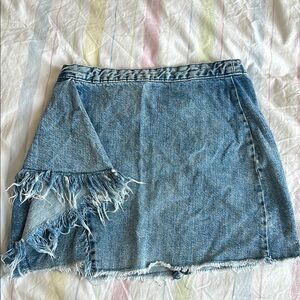 Denim Frayed Hem Skirt